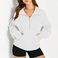 thumbnail image 2 of Half Zip Sweatshirts for Women V Neck Long Sleeve Fleece Hoodies Solid Color Pullover Fall 2025 Winter Blouse Tops,White,S, 2 of 5