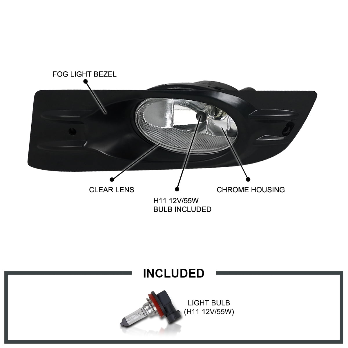 Spec-D Tuning Clear Driving Fog Lights + H11 Bulbs Compatible with 2006-2007 Honda Accord 2Dr 2D Coupe L+R Pair Assembly