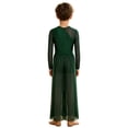 thumbnail image 7 of Aislor Boys Lyrical Outfit Long Sleeve V Neck Back Zipper Leotard with Mesh Split Pants Modern Dance Set for Recital Dark Green 6, 7 of 7