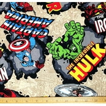 1 Fat Quarter - Marvel Hero Comic Cotton Fabric - Hulk Spiderman Thor Ironman Captain America - 18" X 21"
