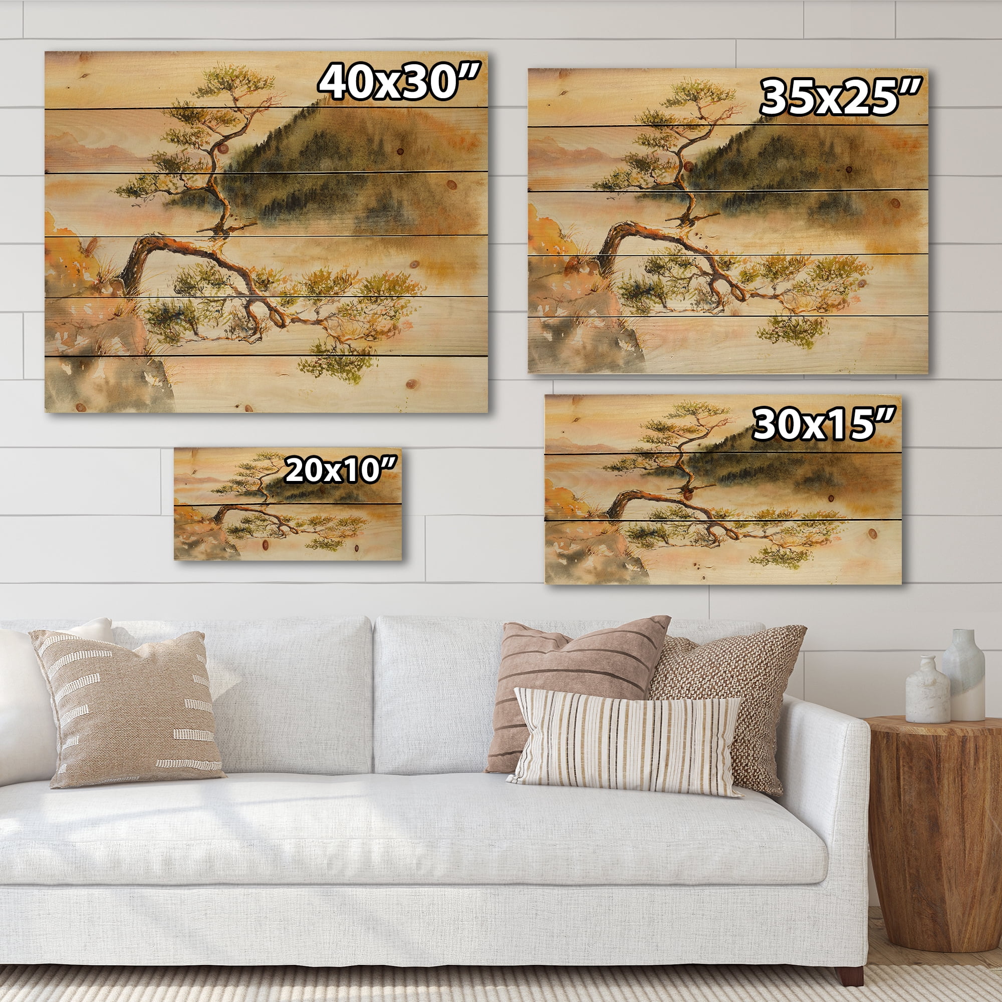 Designart 'The Top of Sokolica Peak With Curved Pine Tree' Traditional Print on Natural Pine Wood