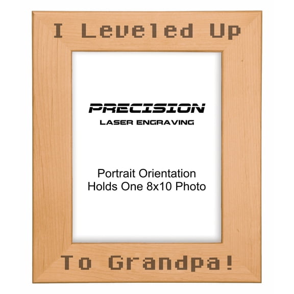 PrecisionNC Gamer Gifts I Leveled Up to Grandpa Engraved Natural Wood Picture Frame for Newborn Baby 8x10 Portrait