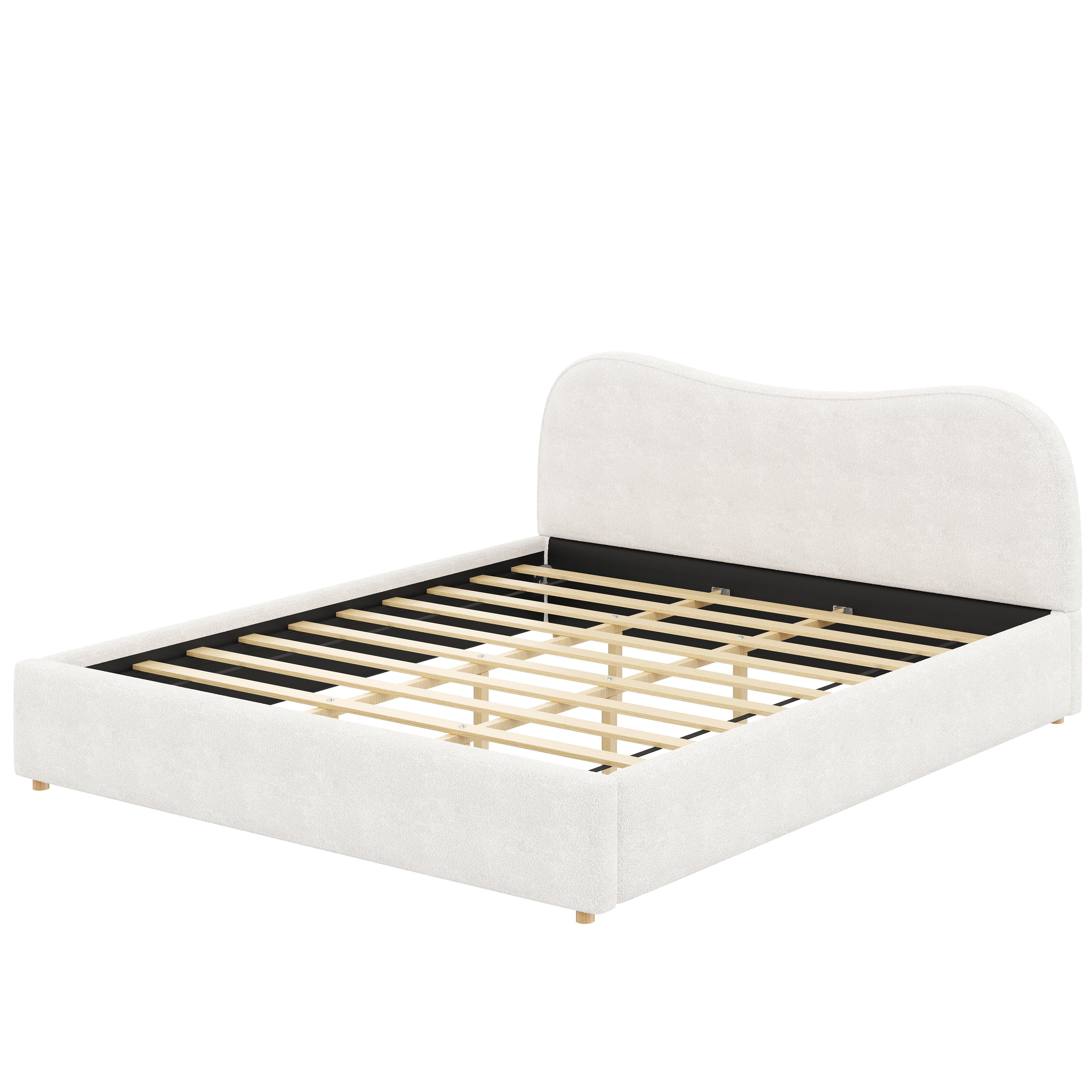 Euroco Upholstery King Size Platform Bed, White