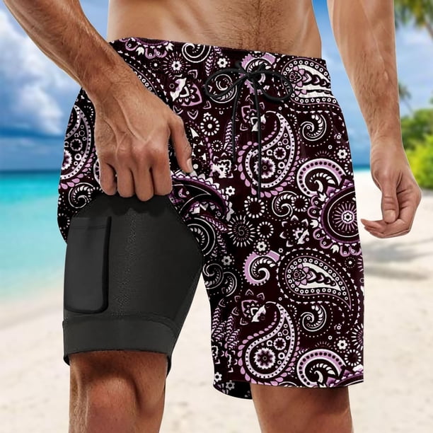 WILLBEST Pantalones Cortos de Verano para Hombre, Elegantes Pantalones de Playa de Doble Capa Interior con Bolsillo