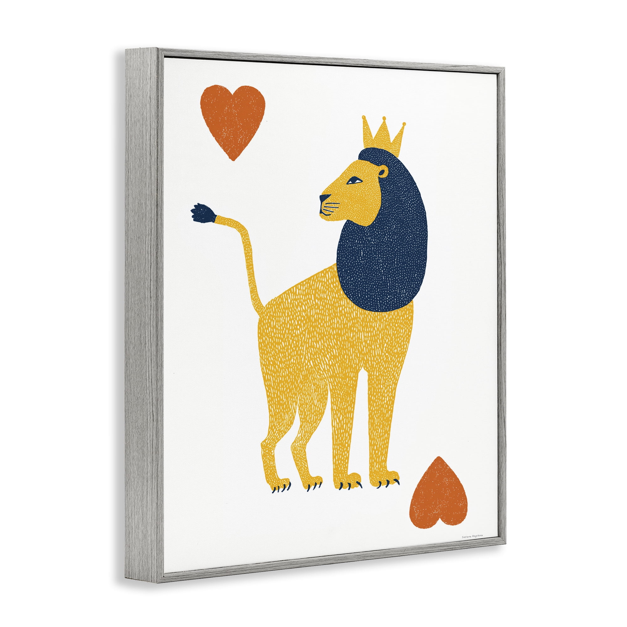 Lion & Hearts Card Gray Framed Giclee Art, design by Svetlana Aleynikova