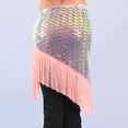 thumbnail image 4 of KHONTS Women's Sparkly Fringed Wrap Skirt Tie Side Sequins Tassel Scarf Waist Towel for Belly Dance Festival Rave Party Pink One Size, 4 of 6