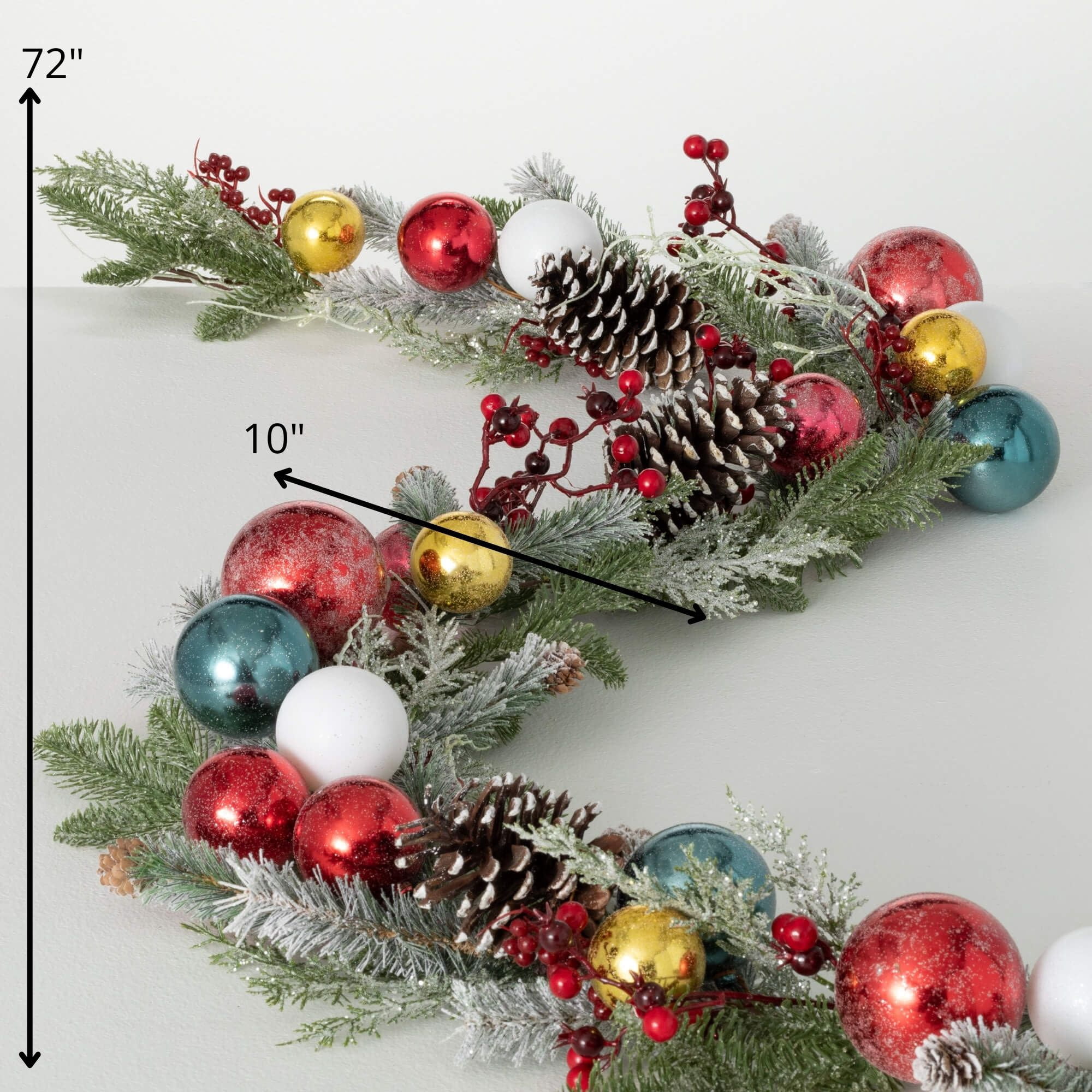 72"L Sullivans Artificial Shiny Ball Frosted Christmas Garland, Multicolor