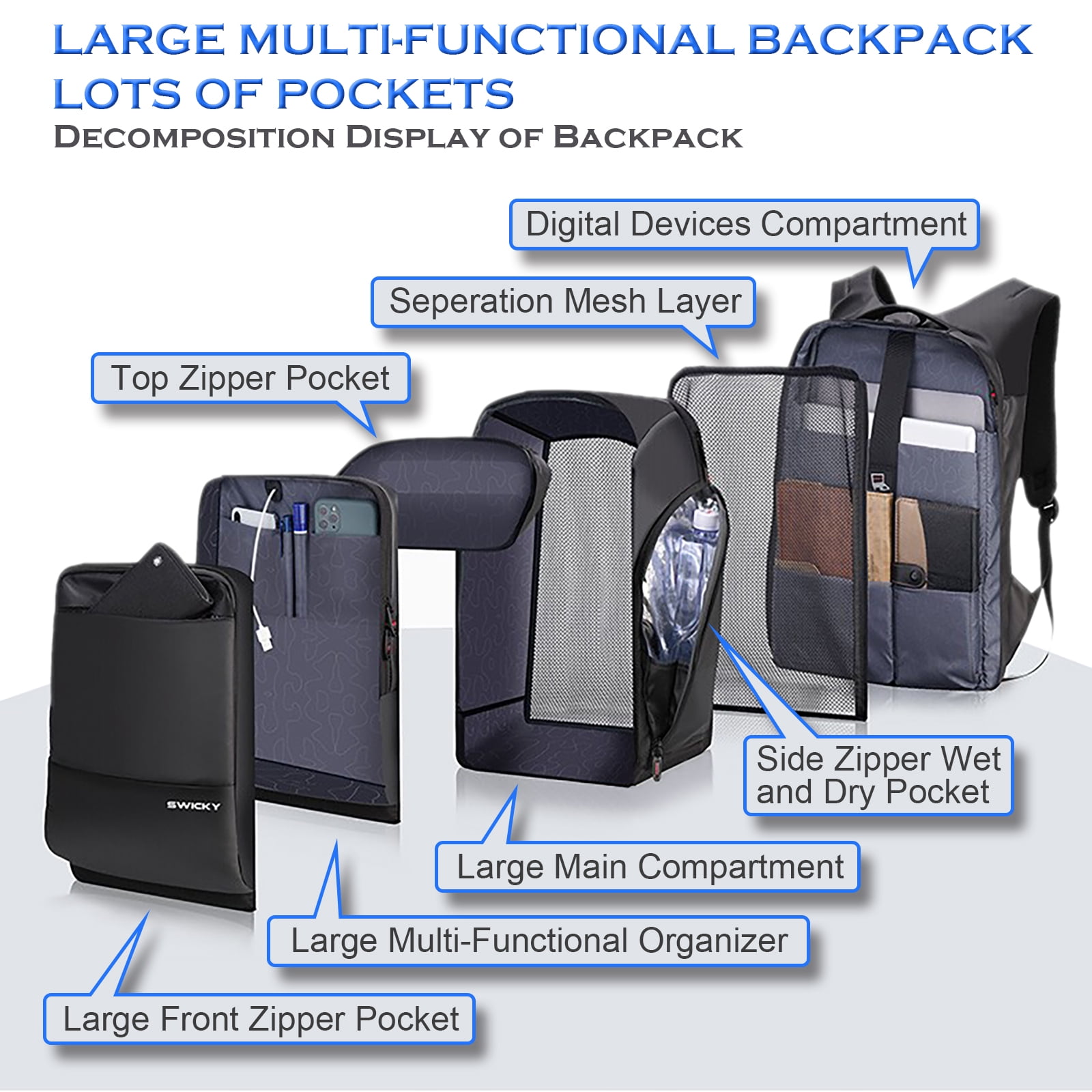 Backpack inner pocket 4 liters to attach, stackable, color-coded