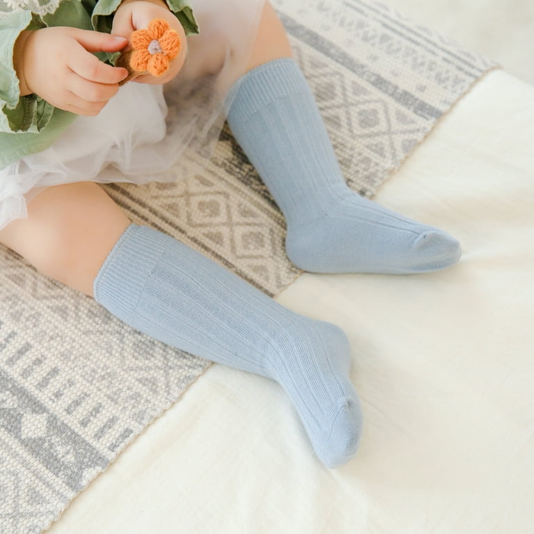 TOPGOD Newborn Baby Medium Tube Socks Ribbed Knitted Knee High Socks Seamless Uniform Stockings