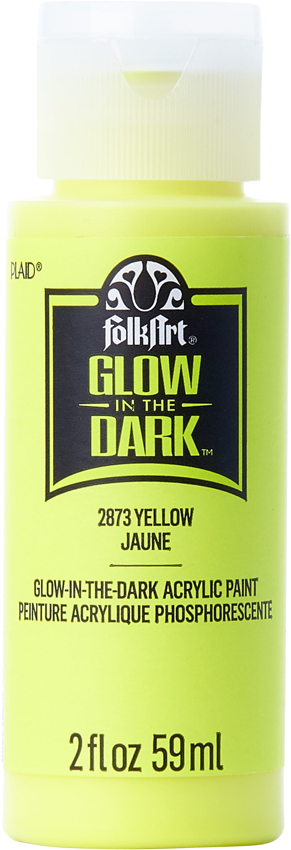 FolkArt Glow-in-the-Dark Acrylic Craft Paint, Matte Finish, Yellow, 2 fl oz