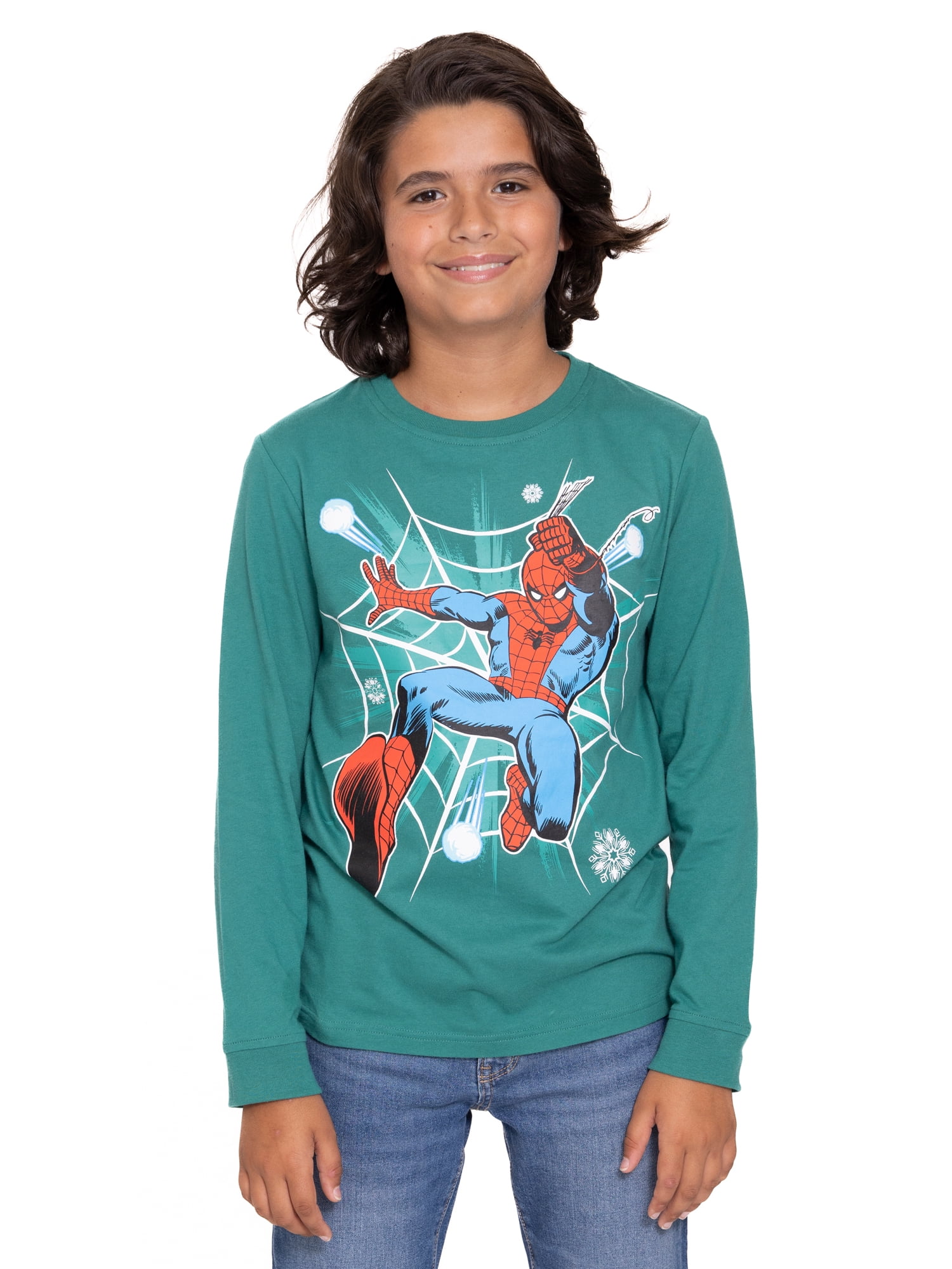 Spider-Man Boys Holiday Graphic Tees with Long Sleeves, 2-Pack, Sizes 4-18