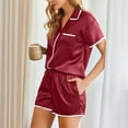 thumbnail image 6 of BLTIBY Women Pajamas Set Button Down Sleepwear Solid Colour Short Sleeve Nightwear with Shorts Soft Pjs Set Fashion Comfortable Homewear with Pockets Wine XXL, 6 of 8