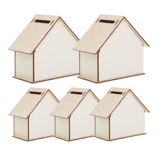 ColoMX 5 alcancías de madera sin terminar: encantadoras alcancías de madera sin terminar para pintar y decorar, ideales para manualidades infantiles, divertidas y para ahorrar dinero.