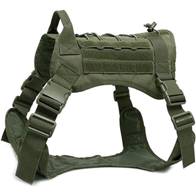 Chaleco táctico para perro con asa, chaleco para perro para caminar, caza, senderismo, entrenamiento ajustable, arnés de nailon para trabajo (verde, L)