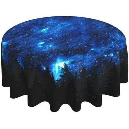 

Misty Forest Galaxy Blue Waterproof Picnic Patio Party Round Table Cloth Cover Decorations Fabric 60 Inch Circular Tablecloth for 20-47 Inch Home Dining Room Kitchen Decor