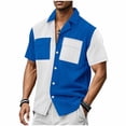thumbnail image 2 of DayScoop Men Casual Shirts Summer Short Sleeve Shirt Fashion Print Turndown Collar Colorblock Pocket Button Down Loose Tops Tee, 2 of 6