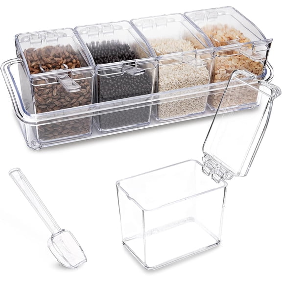Clear Acrylic Seasoning Box Set 4 Pieces With Lids And Spoons