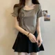 thumbnail image 4 of 2023 Nueva camiseta sin mangas adelgazante de verano para mujer, camiseta informal de manga corta de estilo coreano, top con tirantes unidos a la moda, cuello cuadrado, 4 of 4