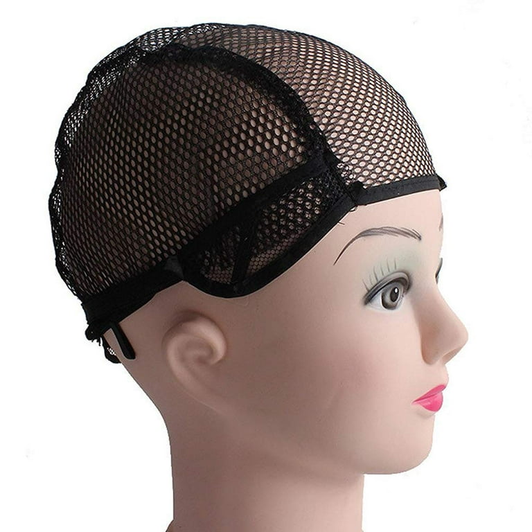2PC Net Wig Caps Mesh Head Cover Fishnet Wig Hair Cap Close End Weaving  Stretch Adjustable Wig Net Cap (Black)