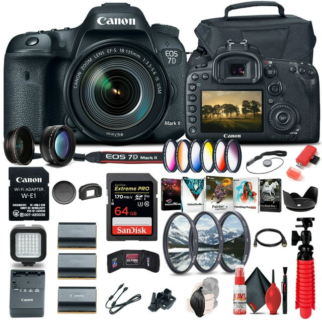 Canon EOS 7D Mark II DSLR Camera W/ 18-135mm F/3.5-5.6 IS USM Lens & W-E1 + More(International Model)