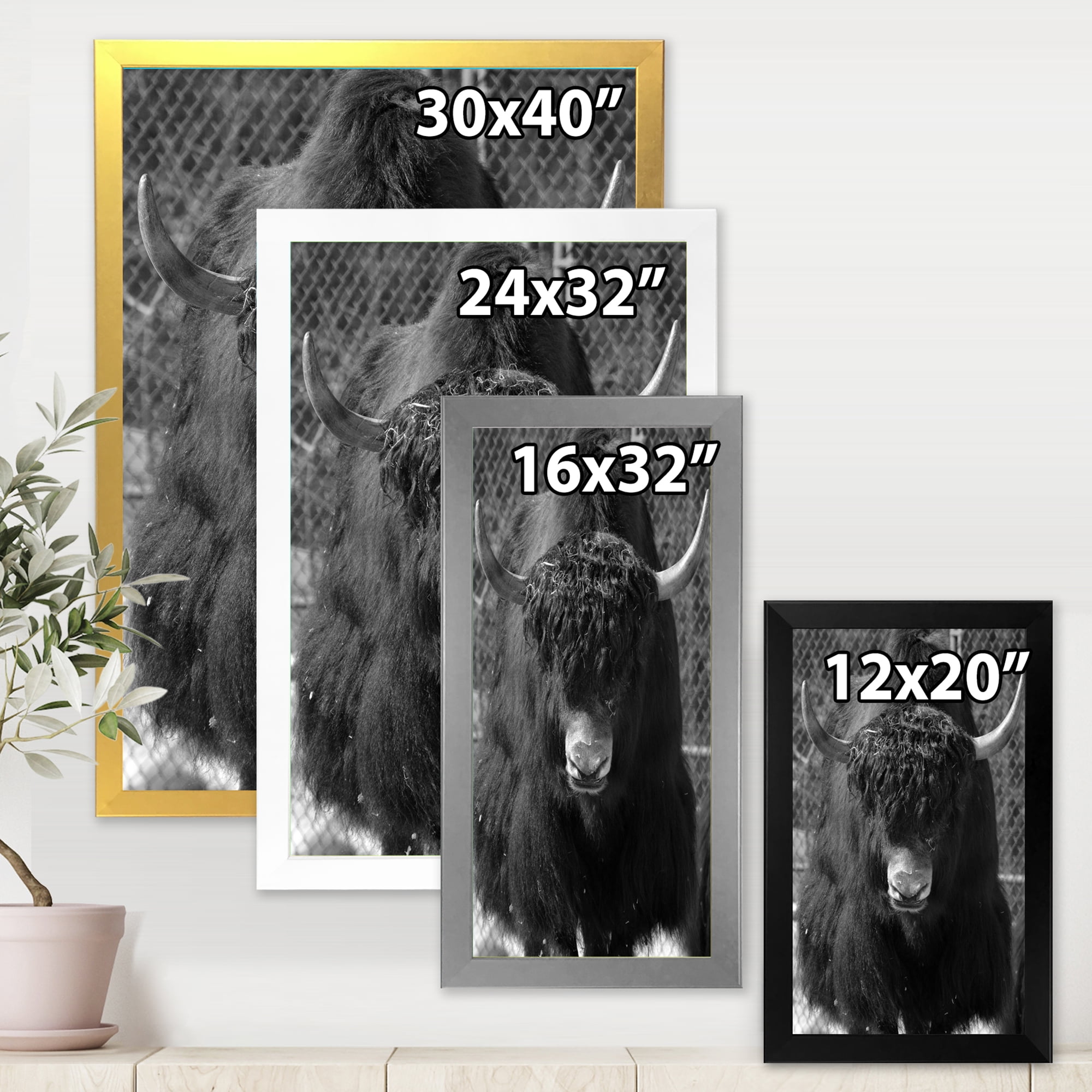 Designart 'Portrait Of Monochrome Wild Bull In Winter Forest II' Farmhouse Framed Art Print