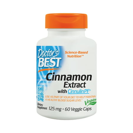 Doctor's Best Cinnamon Extract Cinnulin PF, Non-GMO, Vegan, Gluten Free, Helps Maintain Blood Sugar Levels, 125 mg, 60 Veggie