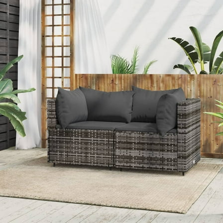 vidaXL Patio Corner Sofas with Cushions 2 pcs Gray Poly Rattan