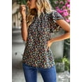 thumbnail image 4 of Purcoar Women's Floral Ruffled Short Sleeve Tops Round Neck Casual Blouses, 4 of 7