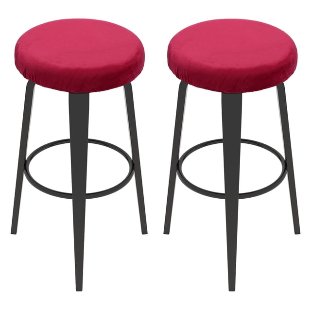 Uxcell 2 Pcs Fundas de Taburete de Terciopelo, Funda de Taburete Redondo de 10-14 Pulgadas con Banda Elástica, Fundas Lavables para Sillas de Taburete Redondo, Rojo