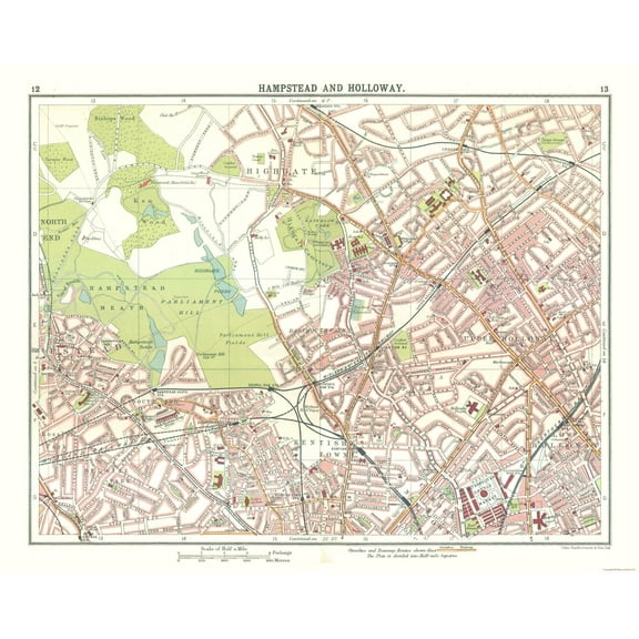 Historic Map - HampsteHolloway London - Bartholomew 1921 - Vintage Wall Art