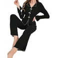 thumbnail image 2 of Women Pajama Lounge Sets Fall 2 Piece Outfits Ribbed Long Sleeve Matching PJ Set Sleepwear Loungewear Black XL, 2 of 9