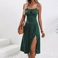 thumbnail image 2 of UVEASISHA Summer Dresses for Women Polka Dot Print Midi Dresses Side Split Sleeveless Adjustable Spaghetti Strap Sundress Army Green L, 2 of 8