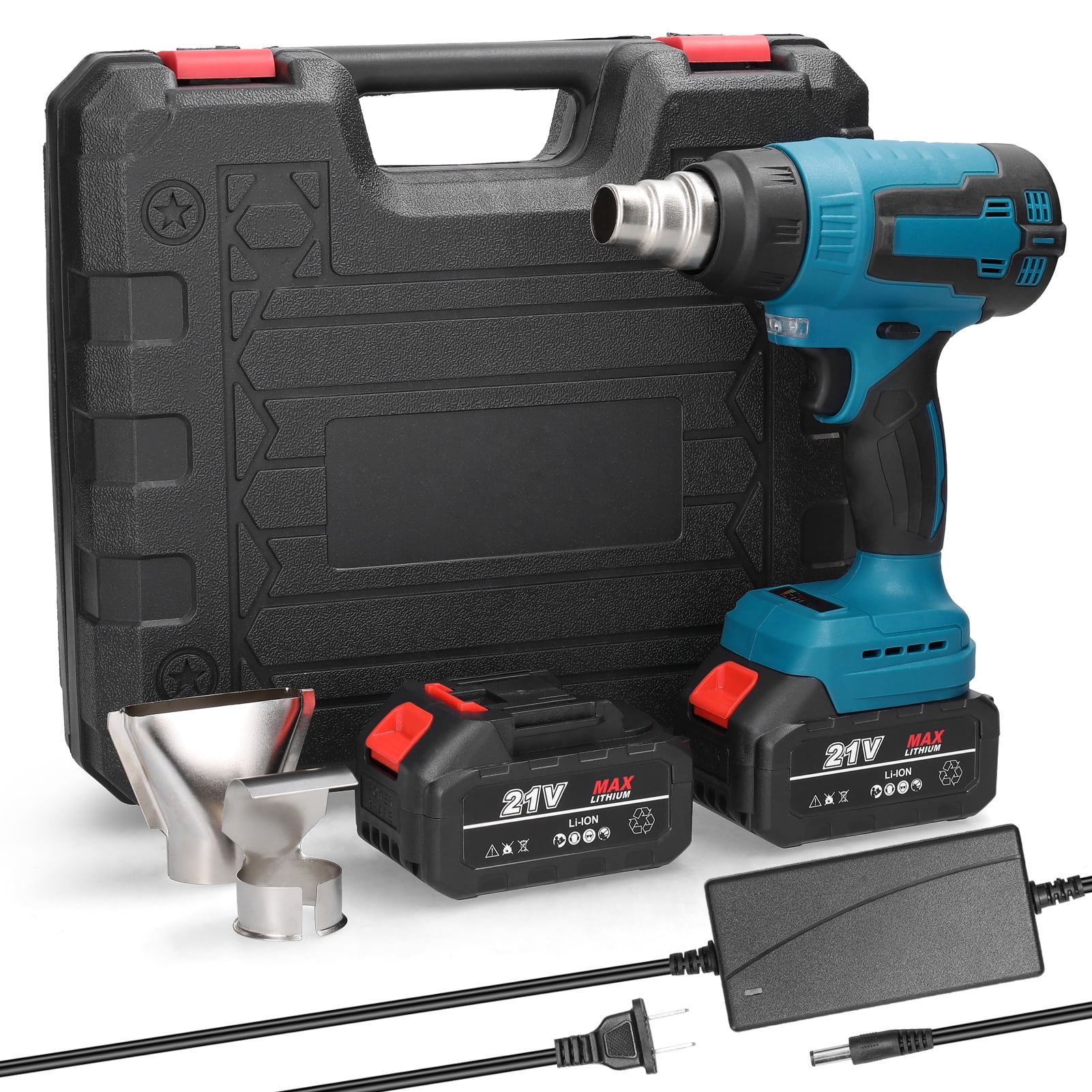 Cordless Handheld Hot Air Heating Machine Lithium Rechargeable Heating Equipment HighTemperature Power Tool With 3 Nozzles For Shrink Wrapping Heat Shrink Tube PVC