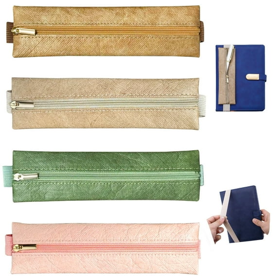 LELE LIFE 4 Pack Pen Holder for Notebook, Adjustable Pen Pouch Zipper Pencil Sleeve with Elastic Band for Book, Journal, Planner, 4 Colors A