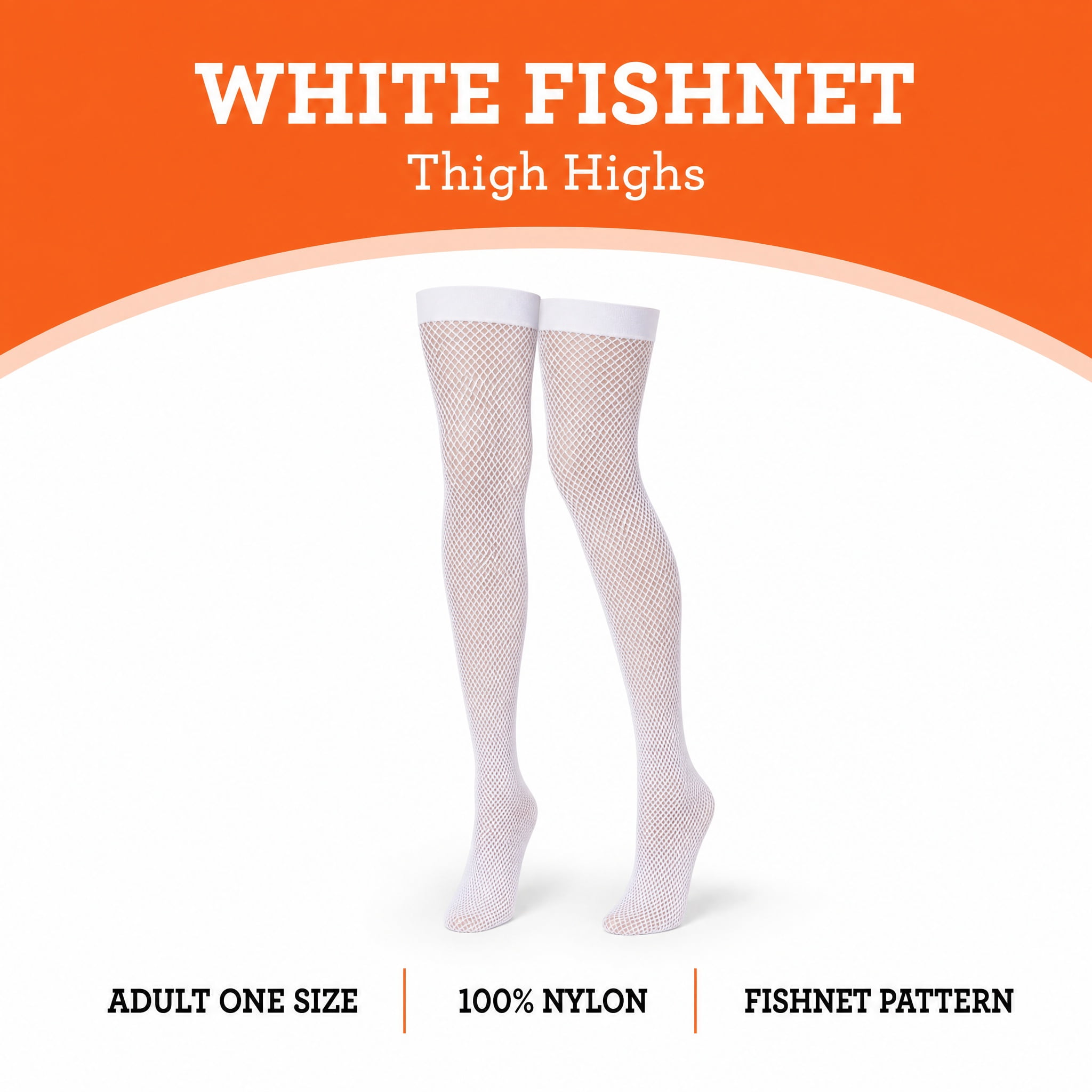 Fishnet Thigh High Tights Costume Accessory for Adults, White, S-XL, Halloween by Way To Celebrate