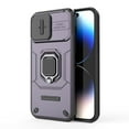 thumbnail image 2 of Compatible with iPhone 16 Plus Stand Case with Slide Camera Cover Military Grade Heavy Duty Rugged Anti-fall Shockproof Protection Built-in Ring Kickstand Hard Back Case Cover,Purple, 2 of 7