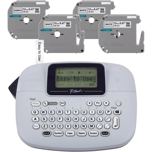 Brother PT-M95 P-Touch Monochrome Label Maker Bundle (4 Label Tapes Included),
