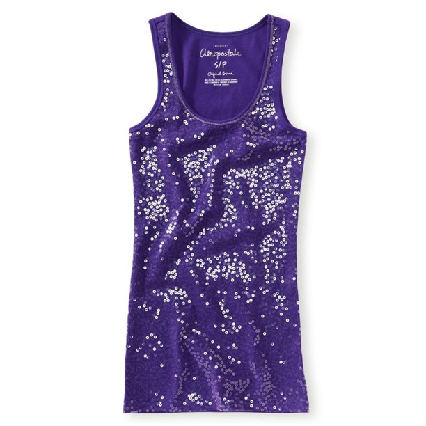 Aeropostale - Camiseta sin mangas con lentejuelas para mujer, color morado, extragrande Aeropostale Camiseta sin mangas