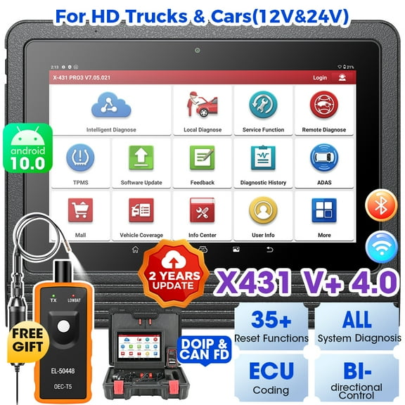 LAUNCH X431 V  4.0 24V Commercial Vehicle Heavy Duty Truck Car Diagnostic Scan Tool With Free MV108S&TPMS, 35  Reset,All System Scanner,Free Update