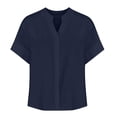 thumbnail image 4 of Jeans de tiro bajo,Camiseta informal de manga corta con cuello redondo para mujer, mezcla de algodón y lino, blusa holgada para verano, para usar en casa, sopatenor, 4 of 7