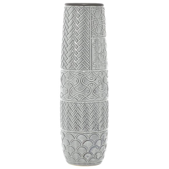 Deco 79 Vase en Céramique avec Motifs Variés, 7 Pouces x 7 Pouces x 22 Pouces, Gris