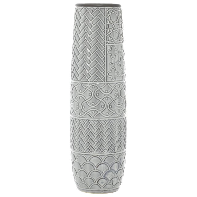 Deco 79 Ceramic Vase with Varying Patterns, 7" x 7" x 22", Gray