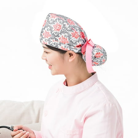 Mchoice Unisex Working Caps with Buttons, Bouffant Hat with Sweatband for Womens and Mens, Scrub Cap, Flower Printed Patterns, Adjustable on Clearance