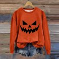 thumbnail image 2 of Enjoytime Crew Neck Sweatshirts Women Cute Printed Long Sleeve Pullover Tops Halloween Casual Loose Sweatshirt for Women Orange M, 2 of 3