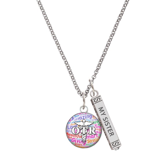 Delight Jewelry Silvertone Domed Multi Color OTR Silvertone Always My Sister Bar Charm Necklace, 23"