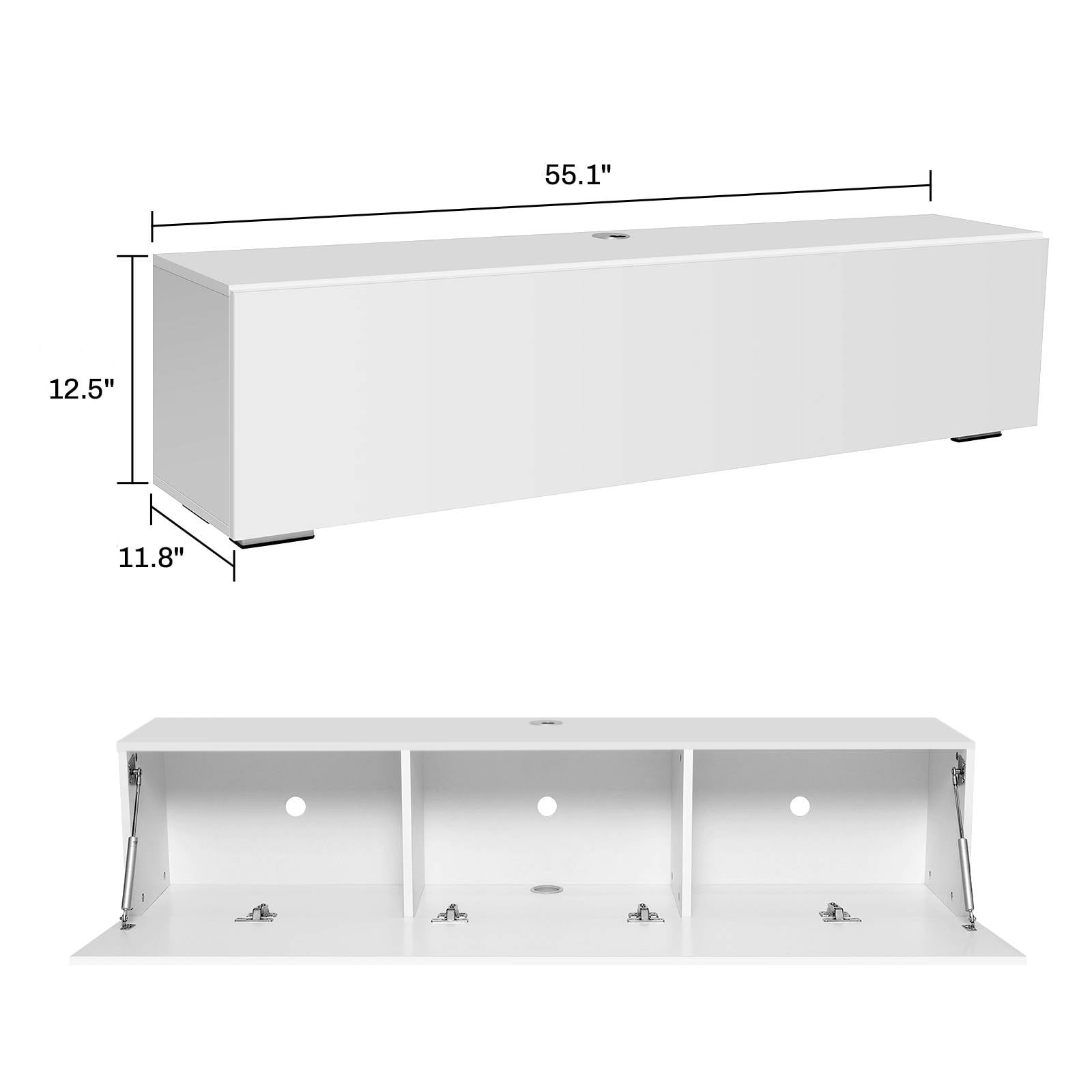 Hommpa Wall Mounted Floating TV Stand with LED Lights Modern Entertainment Center for TVs for up to 65" Media Console TV Unit with Storage Cabinets White High Gloss for Living Room Bedroom