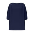 thumbnail image 4 of Diufon Plus Size Tops for Women Cotton Linen Casual 3/4 Sleeve Crewneck Shirts Solid Color Loose Blouse, 4 of 6