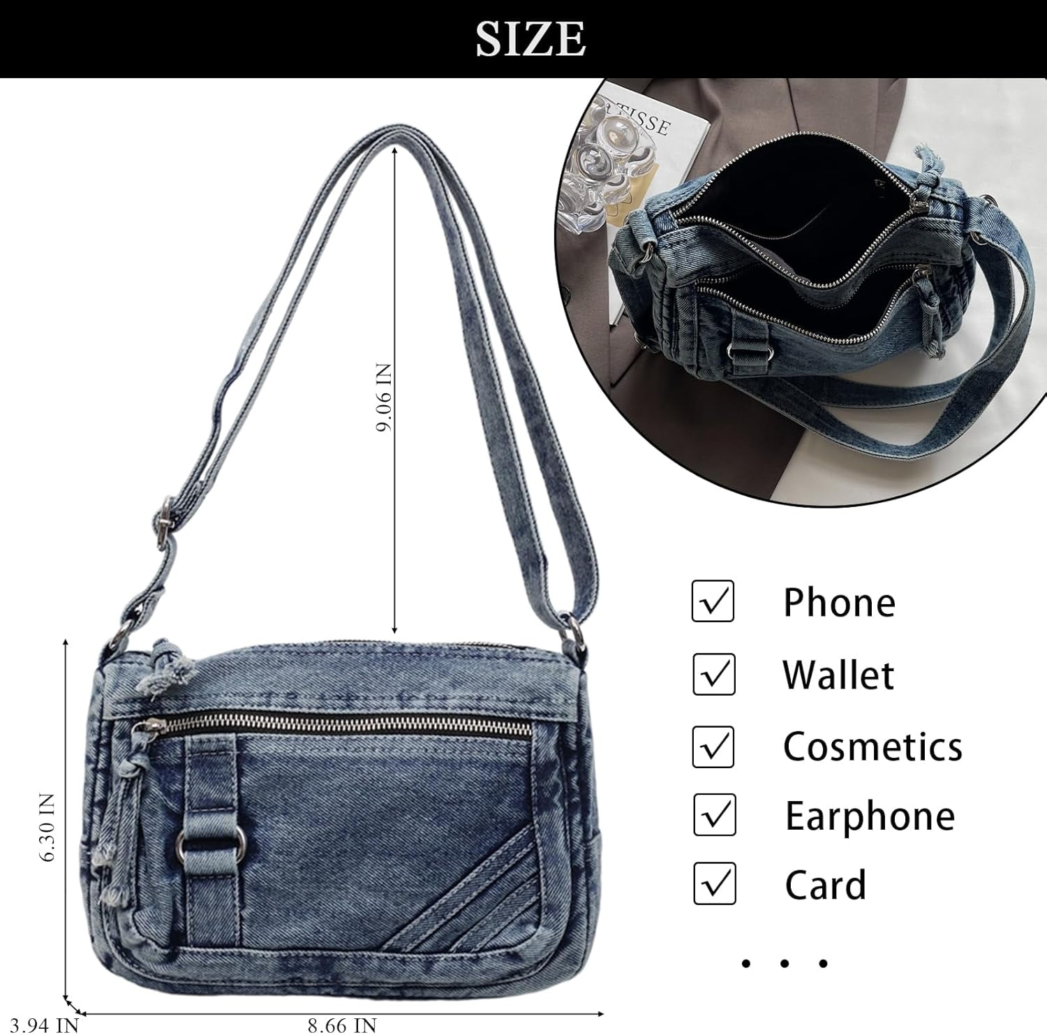 Denim Crossbody Bags for Women Small Jean Purse Casual Denim Shoulder Bag Handbag