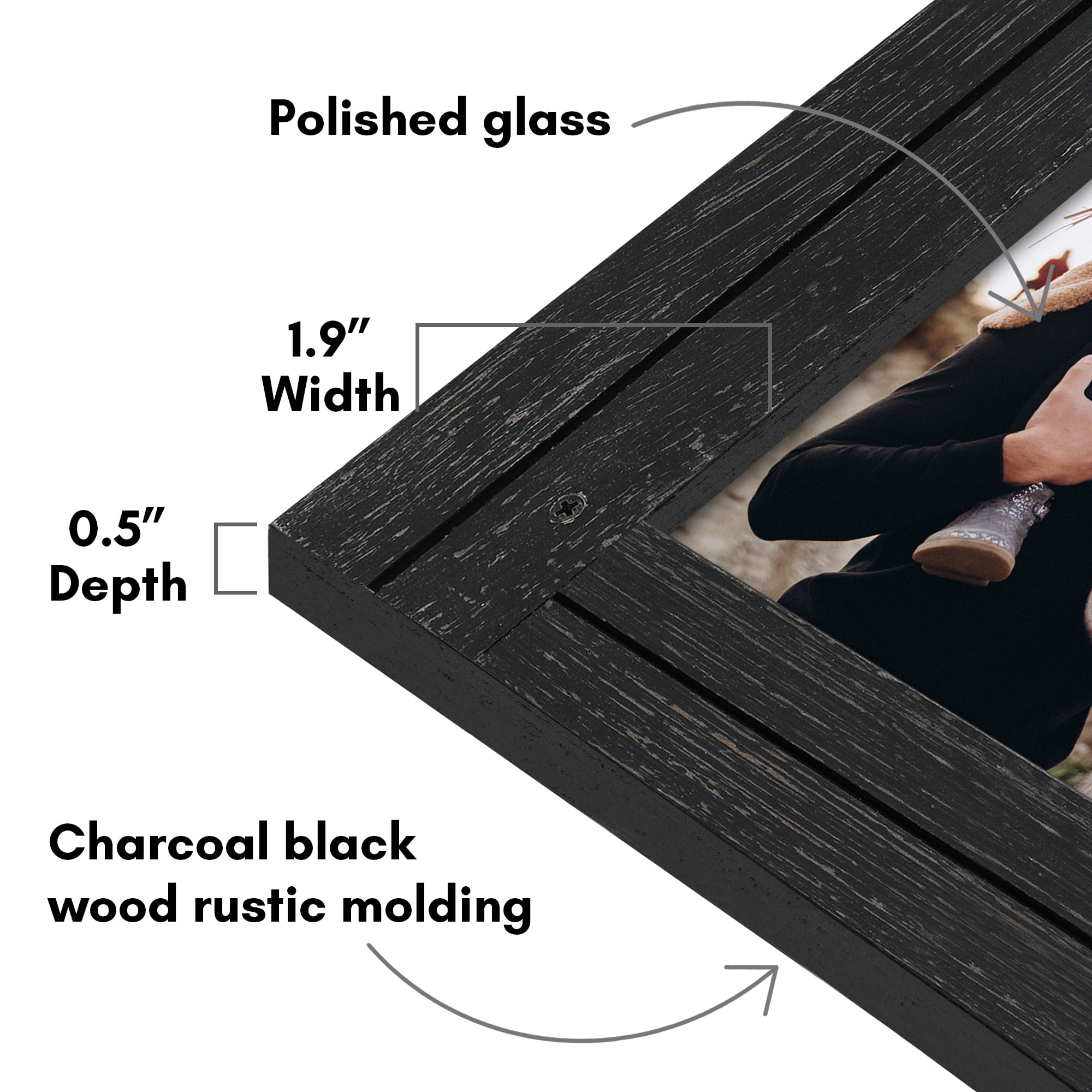 Americanflat 5x7 Hinge Frame Hinged Double Photo Openings Polished Glass Distressed Collage - Charcoal Black