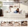 thumbnail image 3 of 5-in-1 Folding Convertible Sofa Bed, 79" Corduroy Floor Couch Futon, Pull-Out Sleeper Loveseat, Modular Boneless Sofa for Living Room & Bedroom, White, 3 of 10